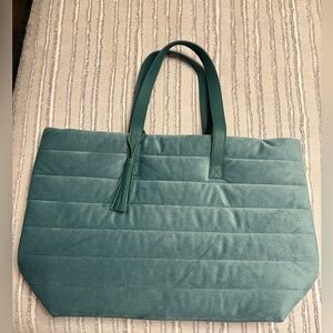 NWOT Teal Blue Velvet Tote Bag with Tassel
